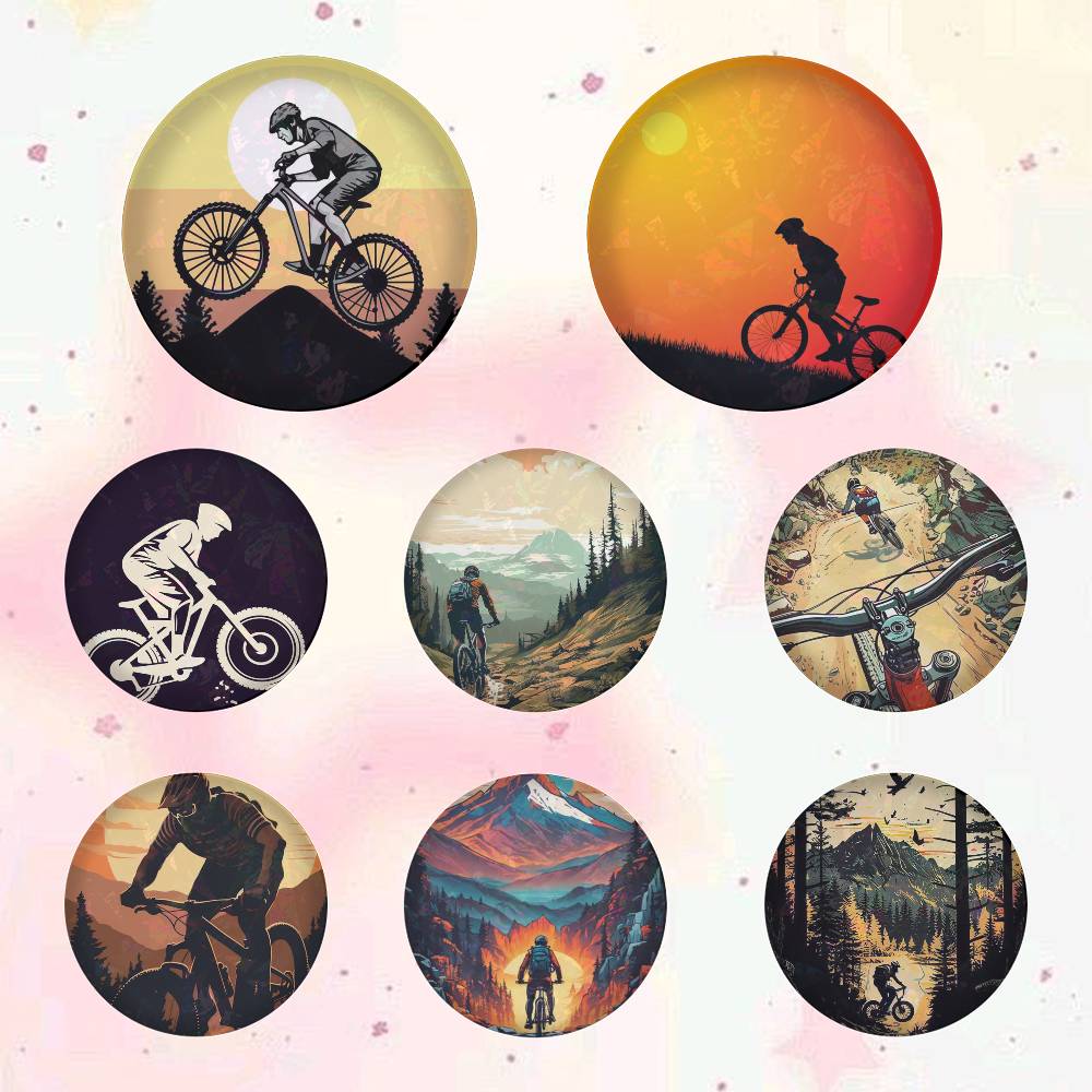 Mountain Biking Japan - Broches redondos de dibujos animados para